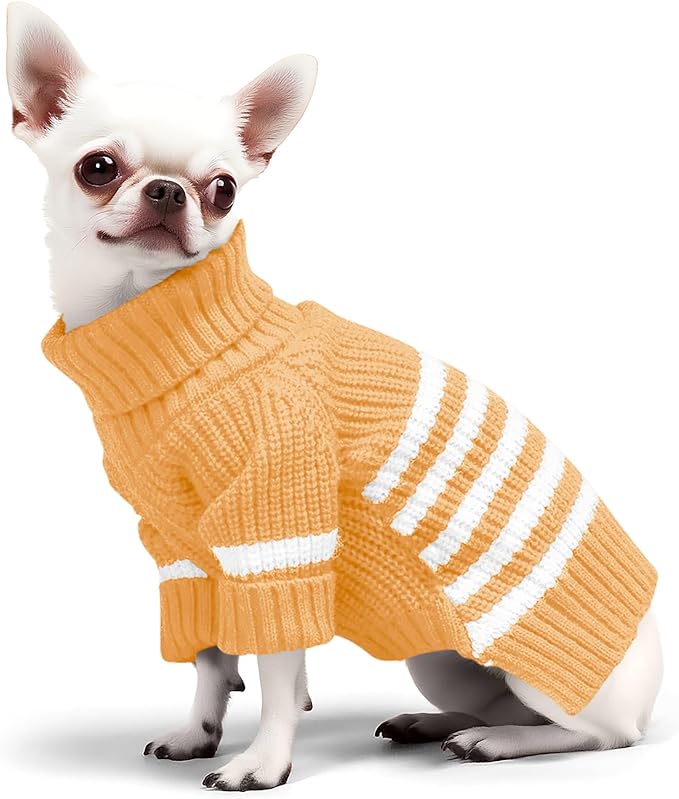 Haloumoning Small Dog Pullover Sweater, Striped Knitted Pet Sweaters for Fall Winter Dog Clothes, Turtleneck Thick Warm Clothes for Small Medium Large Dogs