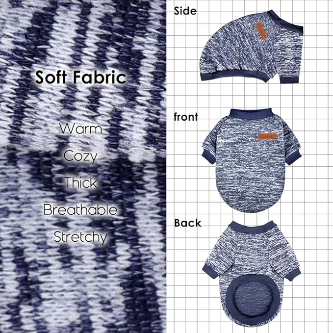 3 Pack Dog Sweaters for Small Dogs Girl Boy Winter Fleece Clothes Warm Soft Dog Sweatshirt Outfit for Dogs Cats Pet Apparel (Navy Blue, Large)