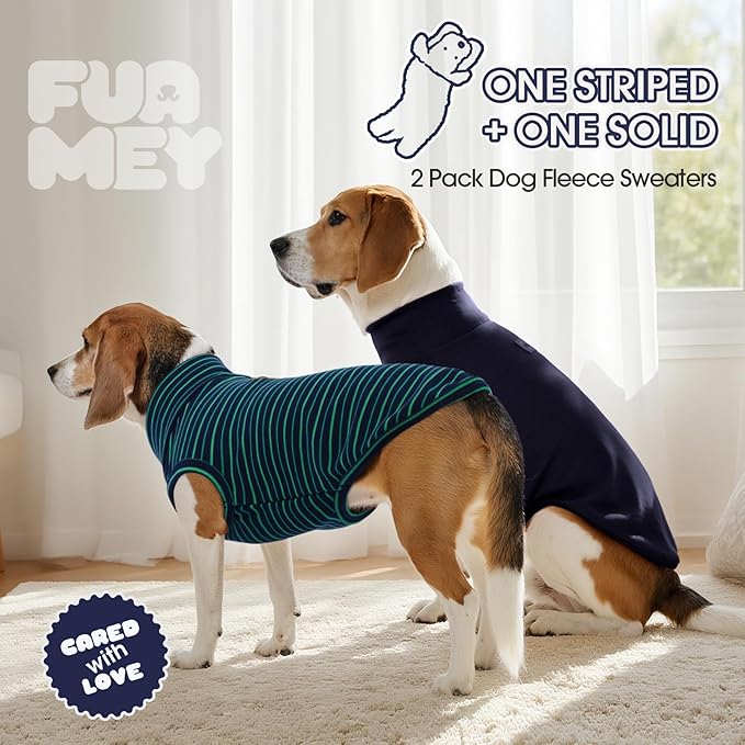 FUAMEY 2 Pack Dog Fleece Vest for Small Dogs,Maltese Chihuahua Stretchy Dog Sweatshirts Warm Dogs Pullover Winter Pet Sweaters with Leash Hole Puppy Turtleneck Sleeveless Green Stripes S