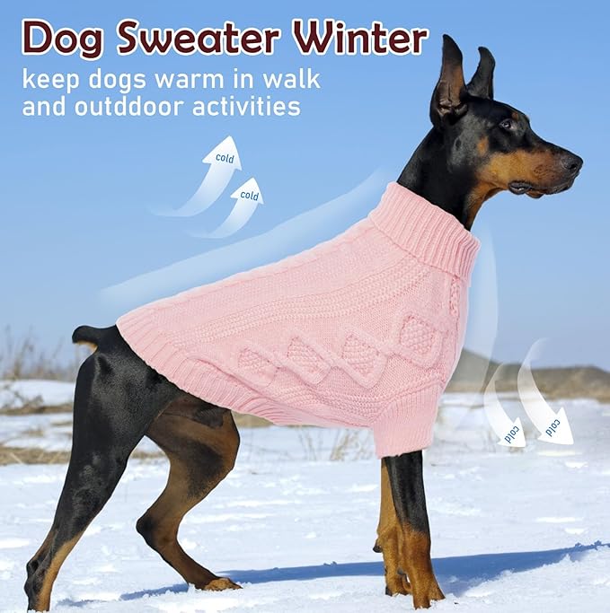 XXL Dog Sweater, Large Dog Sweater with Harness Hole, Thick Warm Knit Pullover for Fall Winter, Christmas Sweaters for Dogs Girl Boy Pitbulls Boxer, Pink 2XL