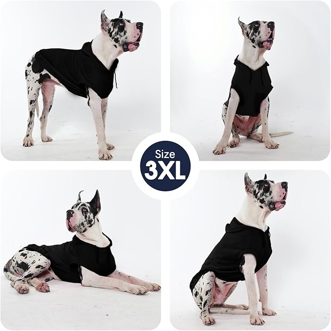 IECOii Dog Hoodie for Large Dogs, Great Dane Sweaters for Giant Breed Dogs, Breathable Lightweight Extra Large Pet Sweathshirt with Hood, XXXL Dog Hoodies for Mastiff, Black, 3XL,(No Fleece Lined)
