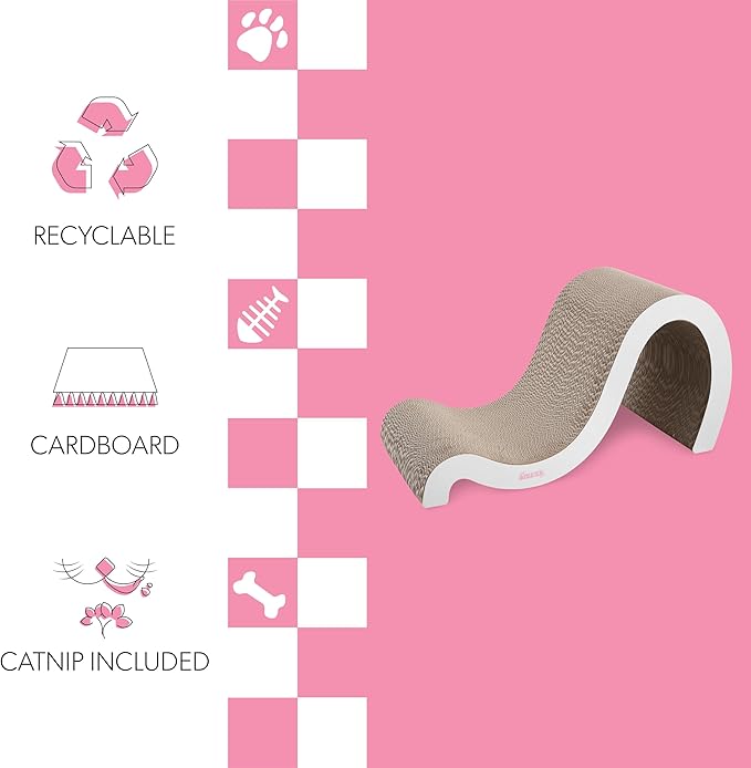 THE LICKER STORE CSR1013B Kona 27" Modern Cardboard Double-Sided Wave Cat Scratcher with Catnip, Cloud