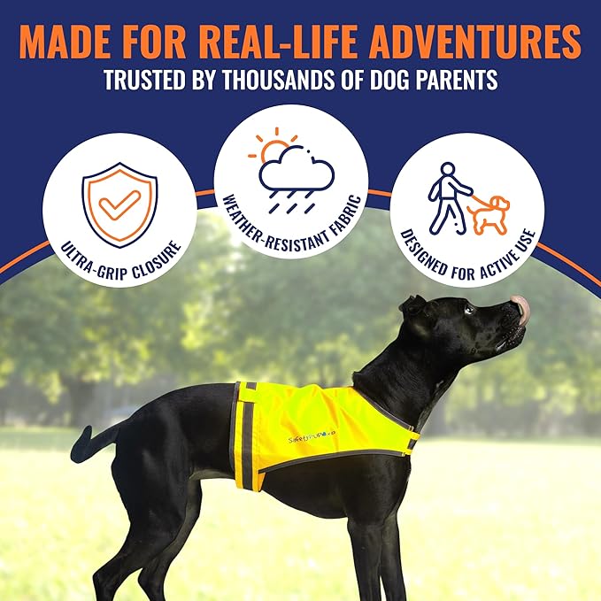 SafetyPUP XD Lite Dog Vest. Coverage to Mid Back. Reflective Hi Visibility Fluorescent Yellow Fabric Helps to Keep Them in Sight and Safe On and Off Leash.