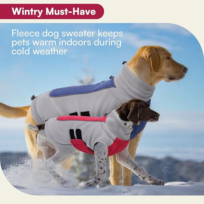 Queenmore Dog Sweater Male Female Dog Christmas Sweater Winter Jacket Coats with Leash Hole for XL Dogs Fleece Dogs Sweaters for Large Pets Collie Pitbull, Blue XL