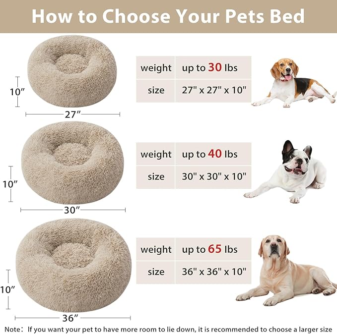 WNPETHOME Donut Dog Beds Large Sized Dog,Anti-Anxiety Caming Large Pet Bed,Fluffy Faux Fur Plush Puppy Bed，Warming Cozy Soft Round Bed for Pet, Cat Cuddler Cushion