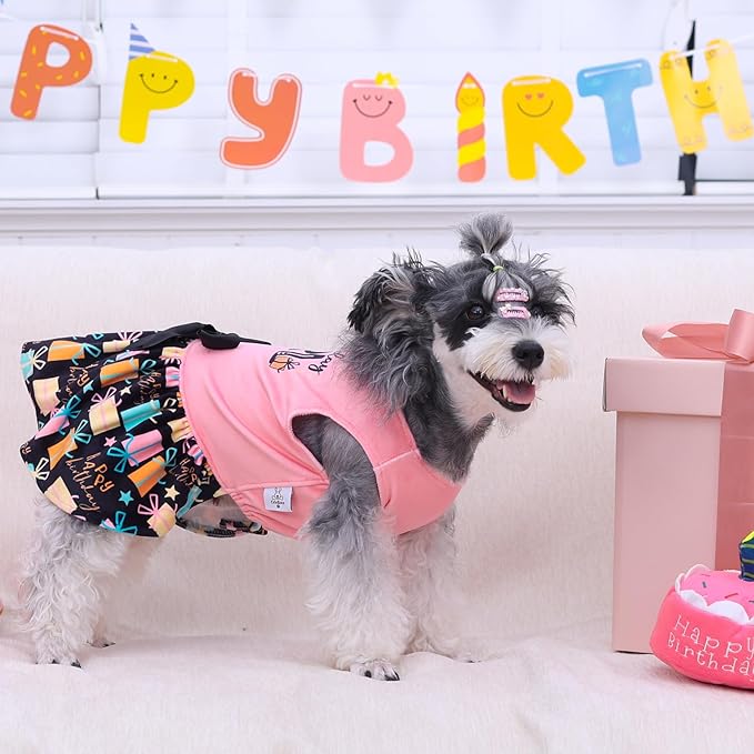 CuteBone Birthday Dog Dresses Velvet Holiday Small Dogs Clothes Onesie Pet Apparel Girl Puppy Skirt with Bow Hair Rope CVA48M-D