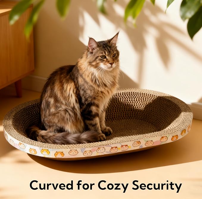 Spindro 5 Pack Large Cat Scratcher Cardboard, Oval Cat Scratcher Bed Cat Scratch Pad Board Lounge Couch for Indoor Cats Bowl Shaped Cat Scratching Post Nest for Cats Grinding Claw Furniture Protector