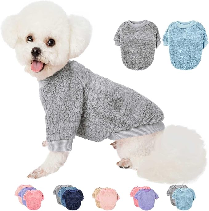 Dog Sweaters Clothes Coat for Small Dogs Boy or Girl Cat Puppy Coat Sweatshirts Soft Warm Fluffy Winter Jacket Apparels (Grey,Light Blue, X-Small)