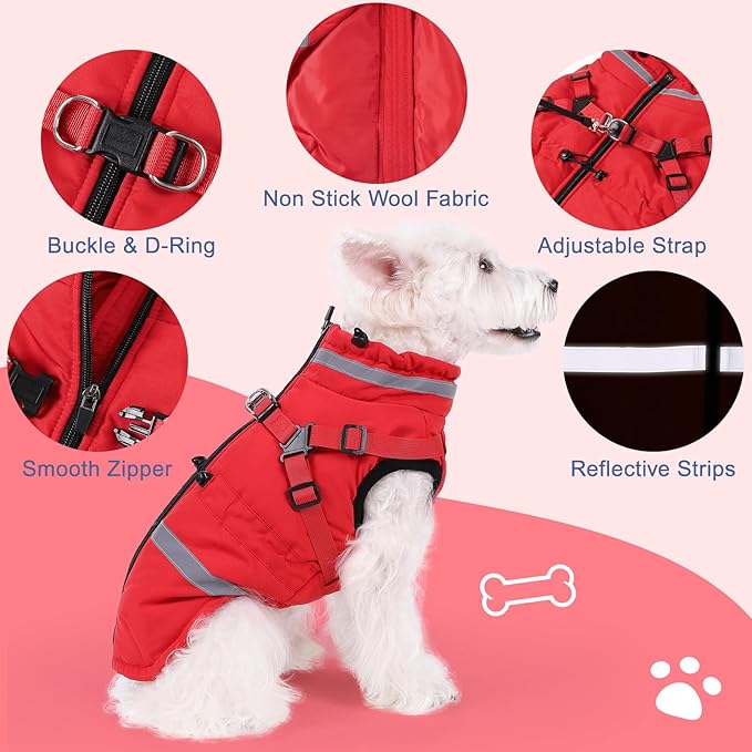 Norbi Dog Coat for Medium Dogs, Water-Resistant Windproof Jacket with Built-in Harness & Reflective Strips, Adjustable Warm Dog Clothes with Snug Fit for Cold Weather