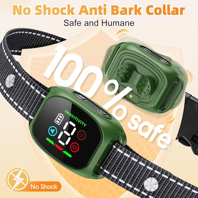 Bark Collar for Small Dogs 5-18lbs, No Shock Anti Barking Collars-Beep Vibration & 8 Sensitivity Levels, Smart Bark Detection Waterproof Humane Stop Barking Dog Control Device, Magnetic Charging Green
