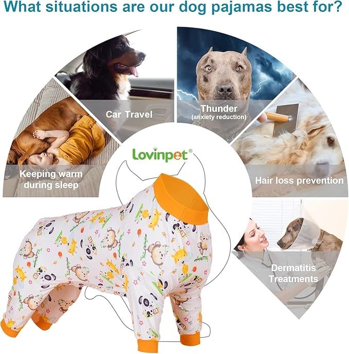 LovinPet Pitbull Mix Pajamas - Pet Anxiety Relief Shirt, Dog Pajamas, UV Protection Comfy Stretchy Fabric, White Animal Print, Large Dog Pjs, Pitbull Clothes, Surgical Recovery Shirt, Orange 3XL