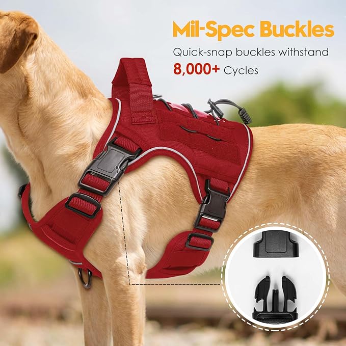 Heavy-Duty Tactical Dog Harness for Large Dogs, No Pull Adjustable Reflective Pet Vest with Molle System, K9 Military-Grade Control for Service Training, Outdoor & 10+ Breeds, Red, Small