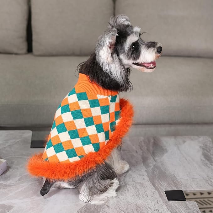 Dog Sweater Cloak, Pearl Cotton Bouclé Yarn Puppy Sweater, Cold Weather Coat Knitwear for Small Dogs, Classic Turtleneck Thick Dog Clothes with Thick Fluff DS-DP03S