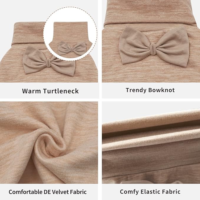 KYEESE Pajamas for Small Dogs - Turtleneck Stretchy Pjs Sweater, Super Soft Warm Material Coats With Bowtie, Onesie Cold Weather Coat, Khaki, S