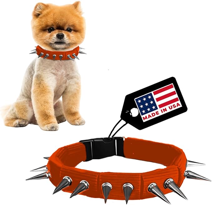 CoyoteCollar Spike Dog Collar, Adj/Replaceable Spikes, Medium, Orange