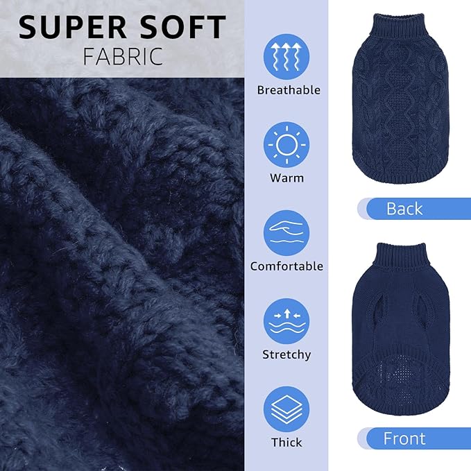 SCENEREAL Knitted Dog Sweater for Large Medium Small Dogs, Cat Dog Winter Coat Warm Sweatershirts Outfits, Classic Pet Clothes with Leash Hole, Soft Pet Knitwear Apparel for Girls Boys, Navy S