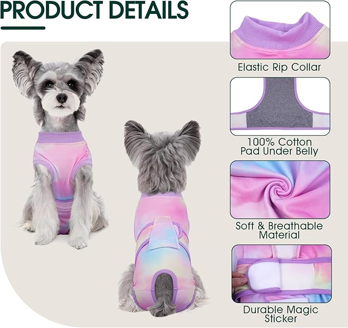 Kuoser Recovery Suit for Dogs, Adjustable Female Spay Dog Surgery Suit, Pet Surgical Shirt Male Neuter Anti Licking Abdominal Wounds Puppy Onesie Bodysuit, Alternative to Doggie Cone After Surgery