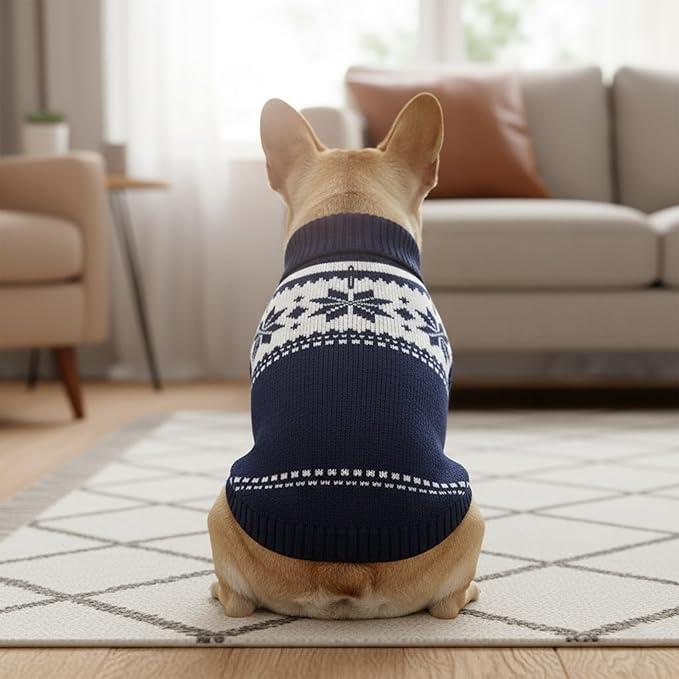 Grewear Colorful Stripes Pattern Pets Knit Sweater, Warm Comfortable Knit Sweater for Pets, Soft Cozy Winter Pet Clothes, Stylish Multi-Colored Sweater for Dogs & Cats Navy S