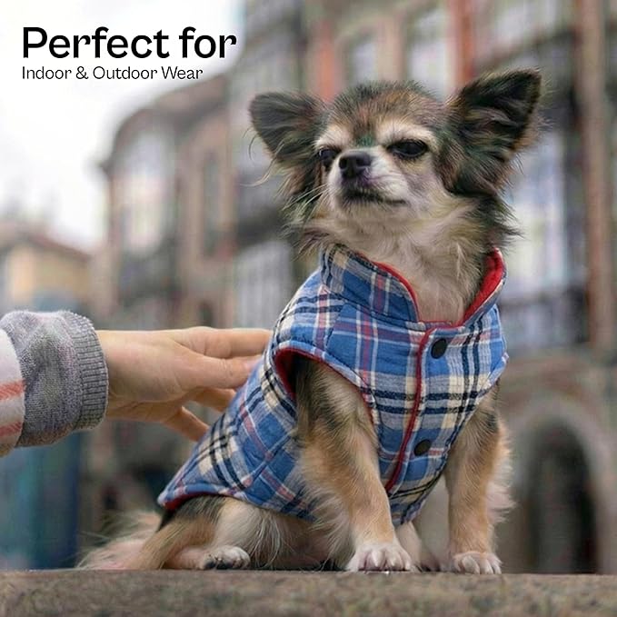 Parisian Pet Dog Reversible Jacket – British Style Plain/Plaid Winter Coat – Windproof Sweaters for Cold Weather – Warm Dog Vest – Soft Jacket for Medium Dogs M