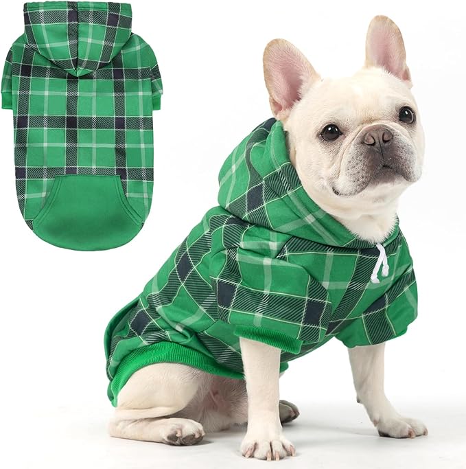 KOOLTAIL Plaid Dog Hoodie for Small Medium Large Dogs - Pet Clothes Sweater with Hat and Pocket for Cold Weather Winter, Warm Soft Dog Hooded Sweatshirt Coat Outfit for Puppy Cats Girls Boys Green M