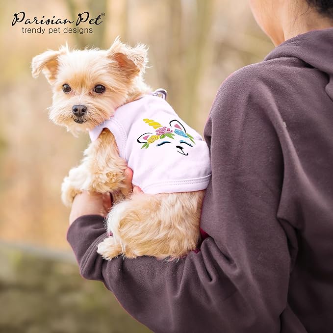 Parisian Pet Dog Tshirt - Embroidered Unicorn Girl Pet Vest - 100% Cotton, Lightweight Dog Clothes, Female Tank Top - Sleeveless Pink Tee Shirts for Large Dogs - 2XL
