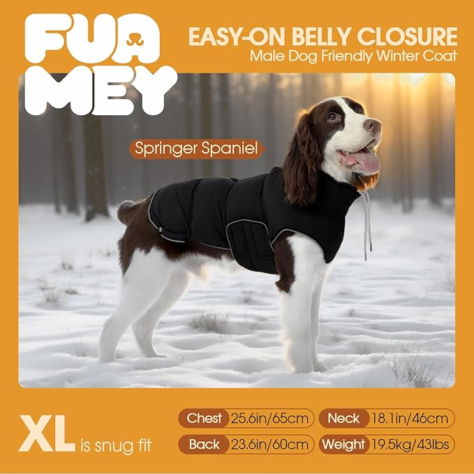 FUAMEY Dog Puffer Jacket for Large Dogs,Dog Cold Weather Coats Dogs Down Jackets Waterproof Pet Snowsuits Warm Puppy Winter Vest Turtleneck Pets Adjustable Jackets Coats Black XXXL