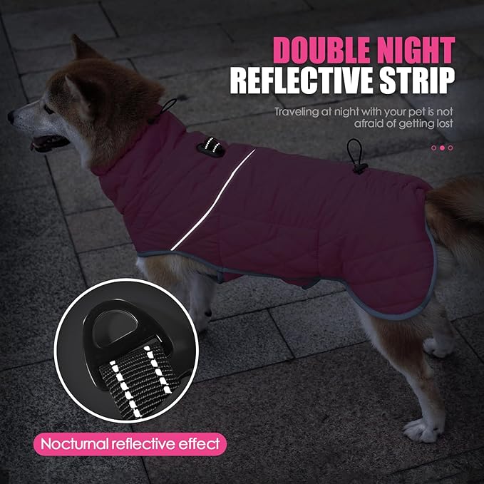 Dog Winter Coat,Waterproof Dog Pullover Jumpsuit,Windproof Jacket for Small Medium Large Dog.High Collar Adjustable Dog Snow Vest(Mediuml,Pink)