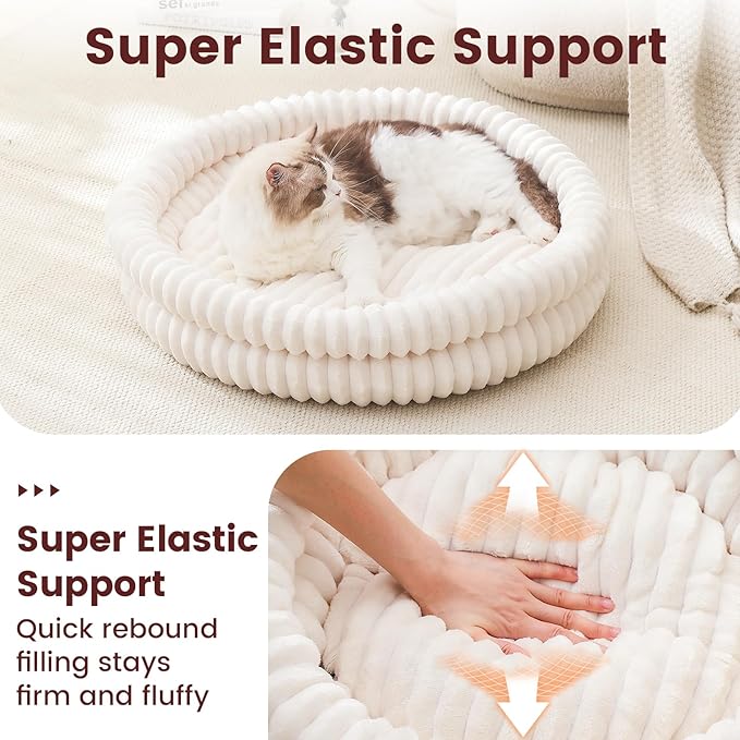 Petinstinct Dog Bed Medium Size Dog, Machine Washable Orthopedic Donut Cat Beds for Indoor Cats, Fluffy Round Pet Bed with Anti-Slip Bottom for Puppy and Kitten, White, 28"x28"x5"