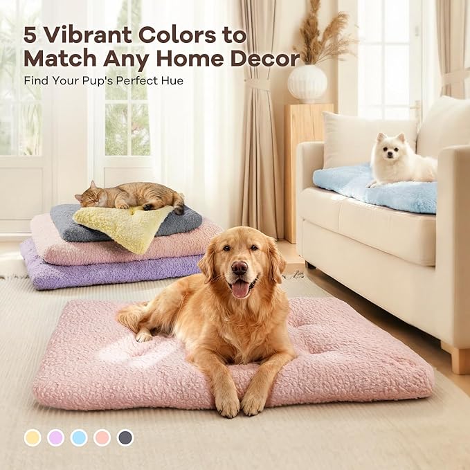 Mora Pets Dog Bed Comfy Dog Crate Beds Plush Pet Sleeping Mat Washable Pets Mattress Anti-Slip Crate Mat Soft Kennel Pad for Medium, Small Dogs Cats Breeds, 29" x 21", Pink