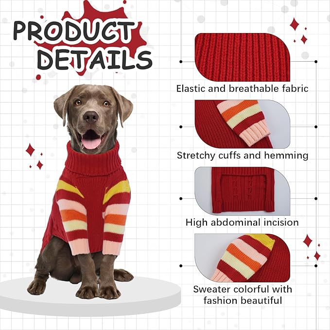 Dog Cold Sweater, Dog Sweaters Winter for Medium Dogs Girl Male, Turtleneck Warm Dogs Sweater Long Sleeve, Stretchy Christmas Doggie Sweaters Outdoor, Pet Knitwear Frenchie, Schnauzer(Red M)