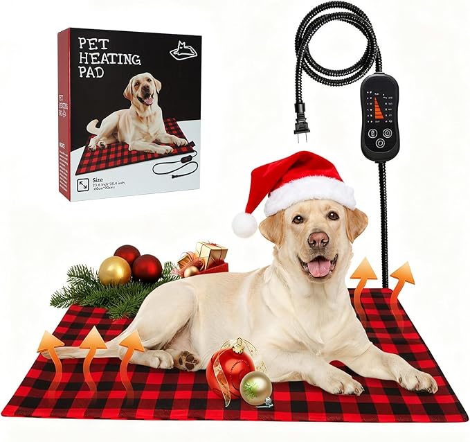 Pet Heating Pad, Adjustable Temperature Heated Dog Bed with Timer, Outdoor Waterproof Pad with Anti-Chew Cord, Overheat Protection Warming Mat for Small Medium and Large Dogs (L:23.6"x35.4")