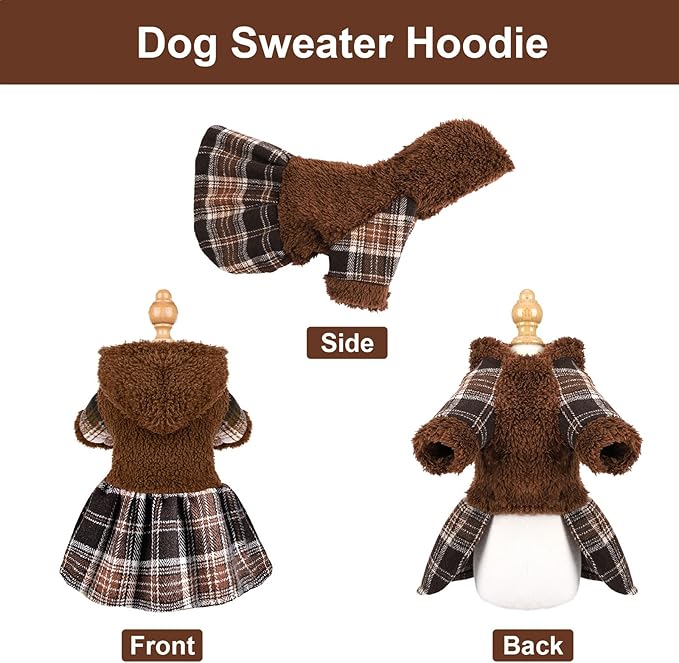 Dog Sweater Puppy Clothes for Small Dogs Boy Girl Pet Hoodies for Dogs Cold Weather Doggie Coats Fall Doggy Sweatshirt for Chihuahua Yorkie Cat Outfits (Brown, X-Small)