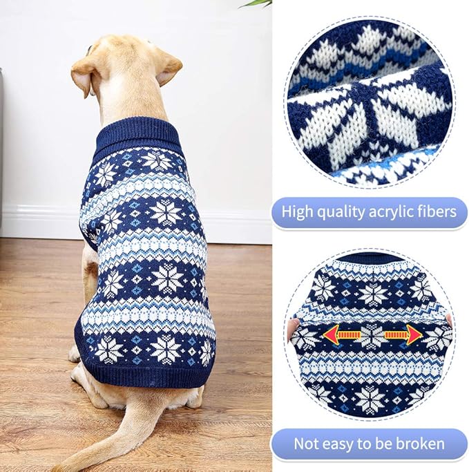 KOOLTAIL Cable Knit Dog Sweater Turtleneck, Cold Weather Pullover Classic Knitwear, Snowflake Pattern Thick Warm Winter Pet Clothes, Dog Christmas Sweater for Small Medium Large Dogs Cats, Navy Blue M