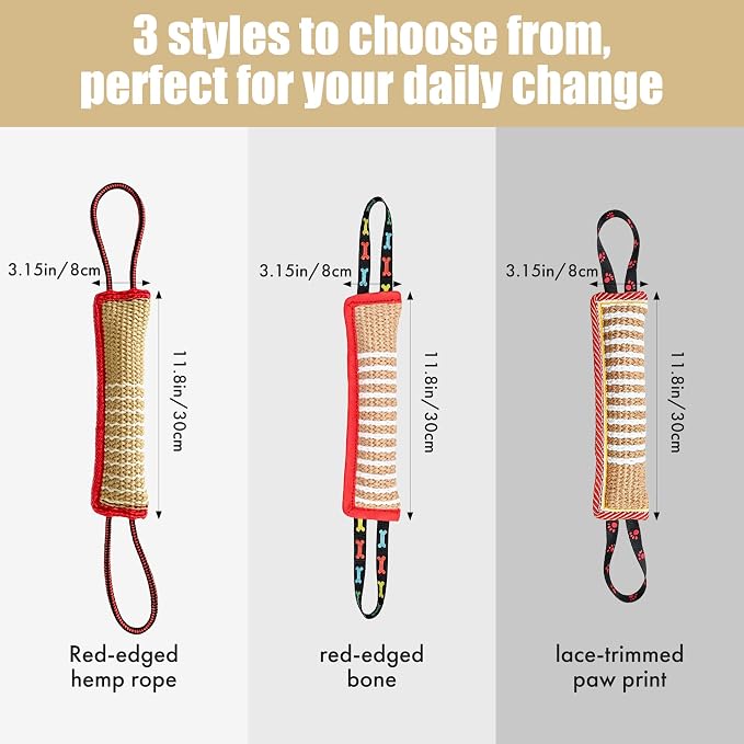 Tug Toy with 2 Strong Handles, Durable Pillow Pull Toy for Aggressive Chewers, Interactive Bite Training Tug of War Toy for Puppies and Medium to Large Dogs (Red-Edged Hemp Rope)