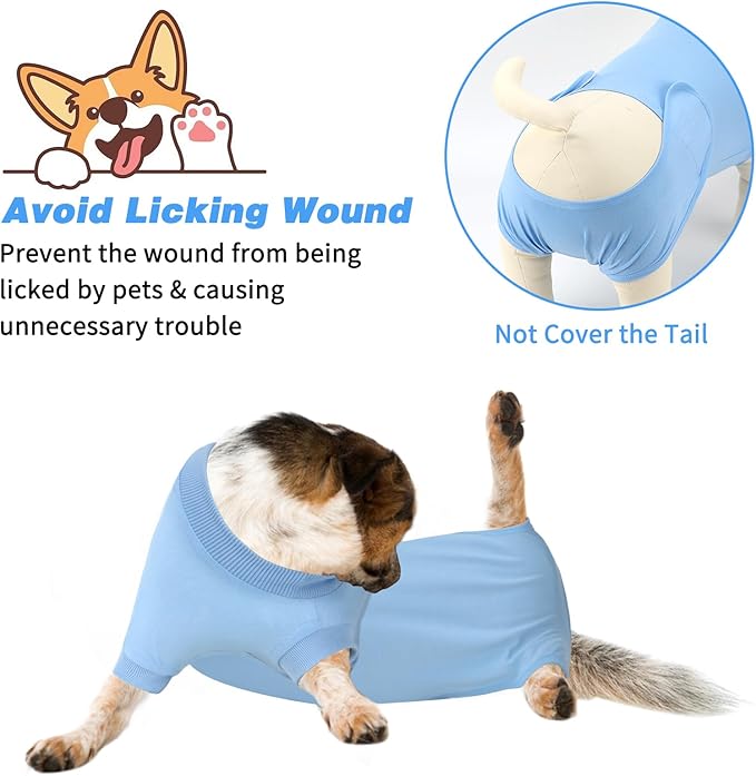 2 Packs Breathable Cotton Dog Recovery Suit for After Neuter Spay Abdominal Wounds Protector, Professional Anti-Licking Onesies for Male Female Pets Surgery Bandages, XL Black Blue Pure