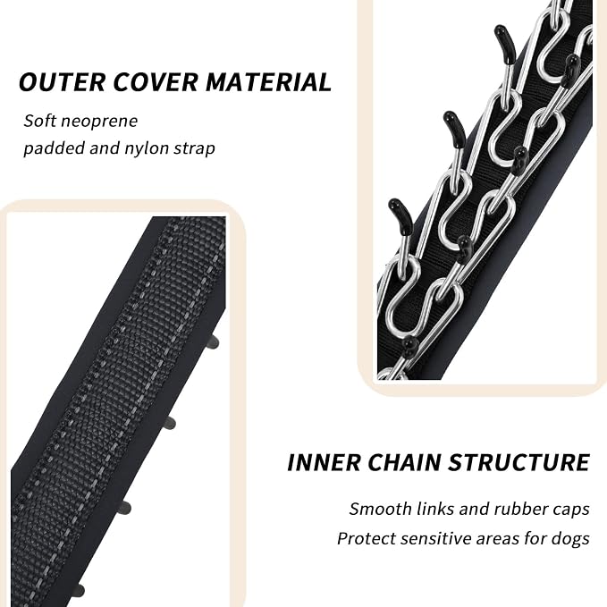 Martingale No Pull Dog Collar for Large Medium Small Dogs, Heavy Duty Nylon Reflective Adjustable Anti Pull Slip Collar with Buckle for Training Walking L Black Black