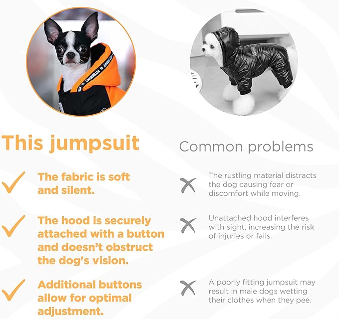 Waterproof Full Body Winter Jacket for Dogs, Dogs Snowsuit, Perfect for Cold Weather, Ideal for Small and Medium Breeds (Orange, XL:Chest 18.9'', Length: 14.2'')