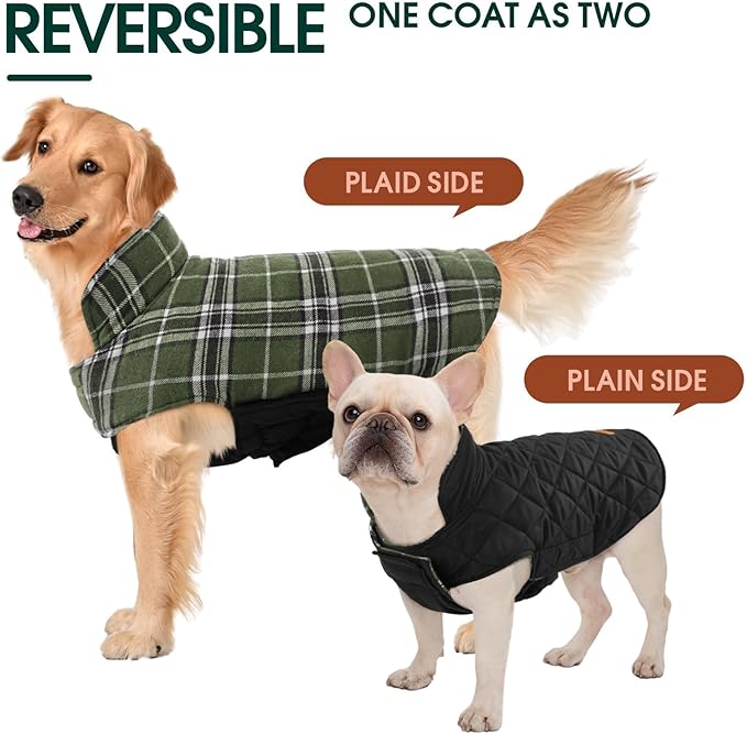 Kuoser Warm Dog Coat, Waterproof Dog Jacket for Extra Large Dogs, Adjustable Durable XXXL Doggie Winter Coat Reversible Puppy Cold Weather Apparel for Large Breed, Green 3XL