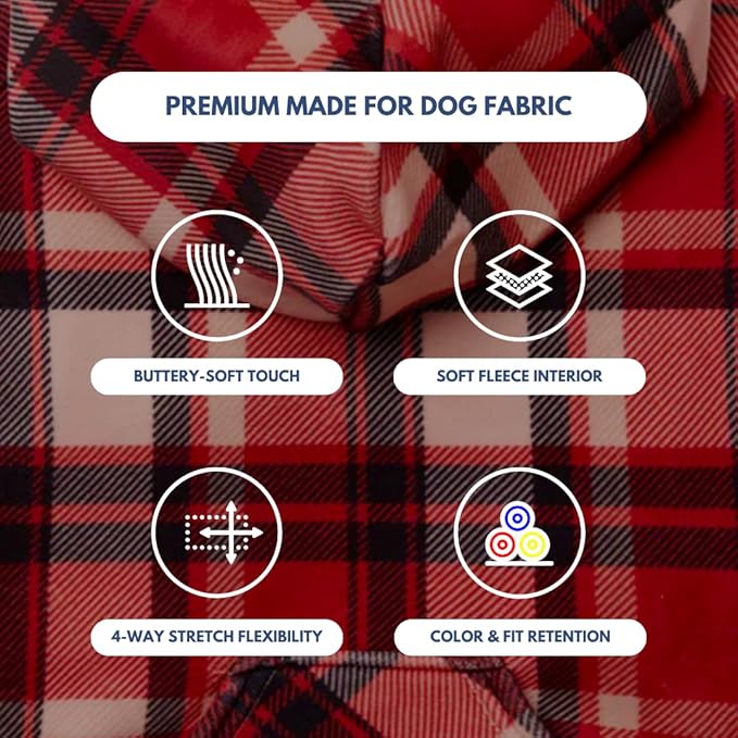 Spark Paws Dog Hoodie – Premium Dog Sweater for Small, Medium, and Large Dogs | Warm Outfits for French Bulldogs, Pitbull, Puppy, Winter Jacket Alternative - Red Plaid, M