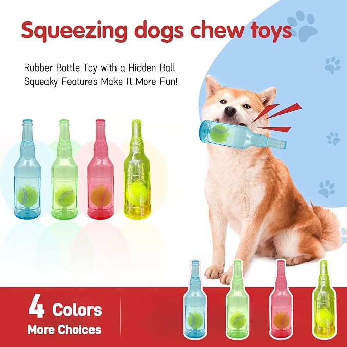 Tennis Ball in Bottle Dog Toy [2025 New Upgrade] Reinforced and Thickened Rubber Bottle Dog Chew Toy with Ball Squeaky Fetch Toy Tough (Yellow, Medium)