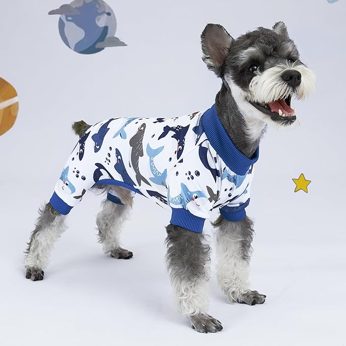 XPUDAC 4 Pack Dog Pajamas Comfy Strechy Doggie Pjs Puppy Clothes for Small Medium Dogs Boy Girl Cat Pet Outfits, L