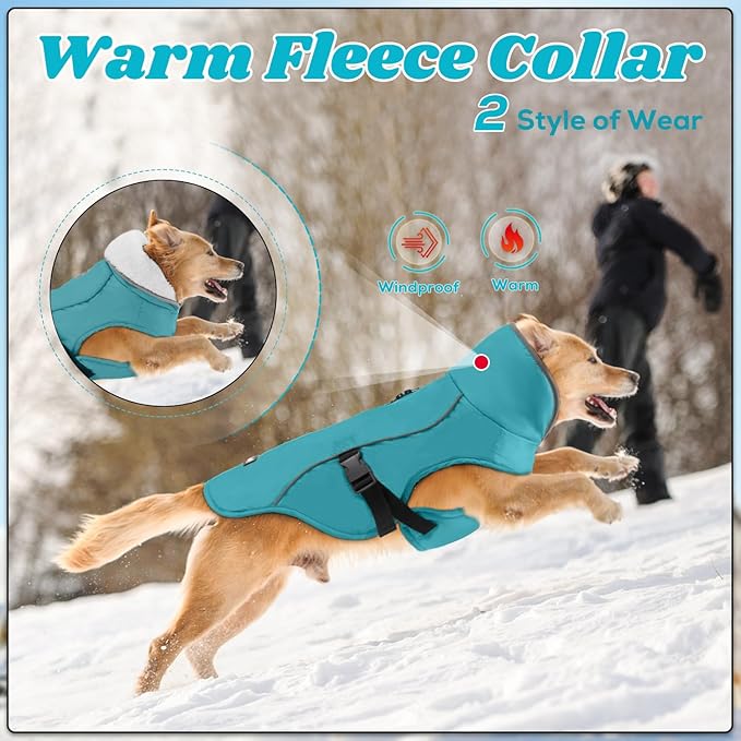 EMUST Winter Dog Jacket, Windproof Dog Apparel for Cold Weather, Reflective Coats for Dogs, Warm Puppy Jacket for Cold Winter, Turquoise, S