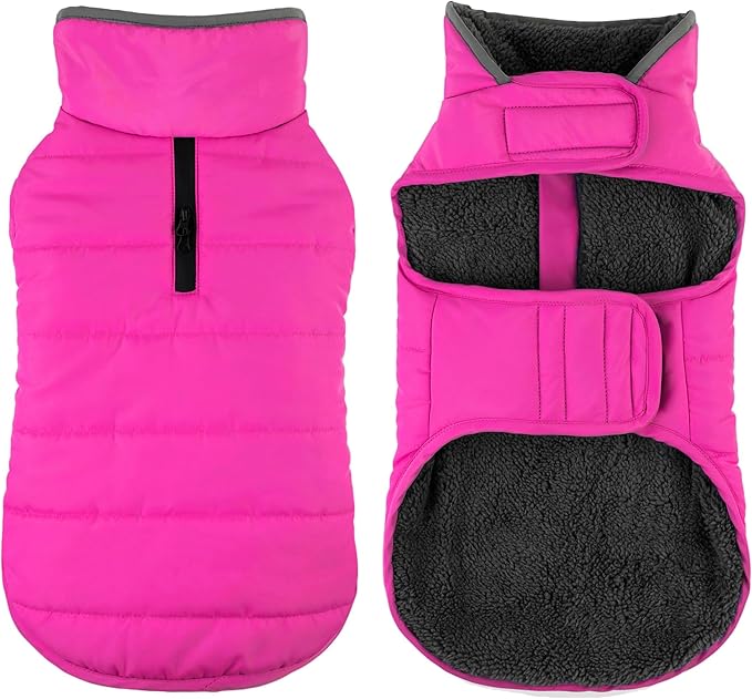 Dog Winter Coat, Waterproof Dog Jacket with Leash Hole, Reflective Adjustable Pet Snow Vest, Warm Fleece Sweater for Small Medium Large Dogs - Pink, M