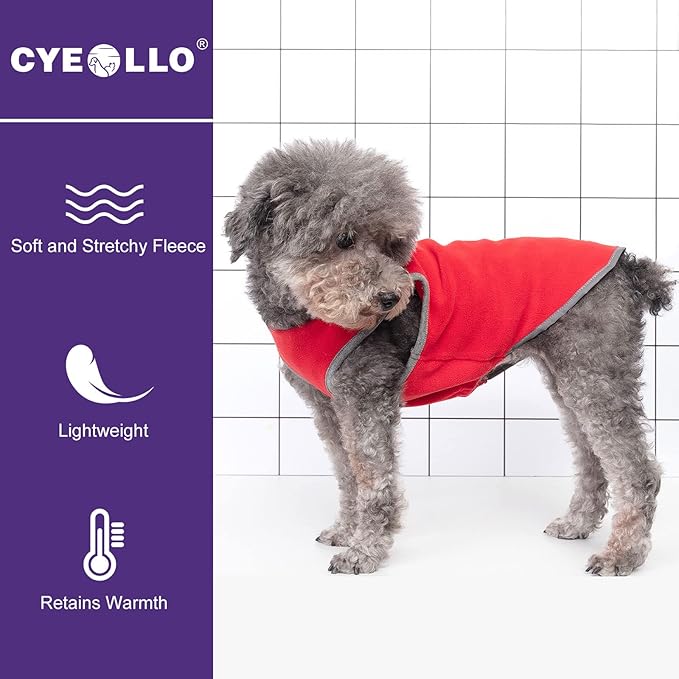 cyeollo 2 Pack Dog Sweater Sweatshirt Stretchy Fleece Vest Pullover Dog Jacket with Reflective Stripe Lightweight Pet Coats Sweaters for Small Dogs Grey & Red
