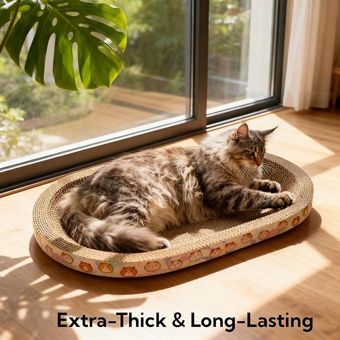 Spindro 5 Pack Large Cat Scratcher Cardboard, Oval Cat Scratcher Bed Cat Scratch Pad Board Lounge Couch for Indoor Cats Bowl Shaped Cat Scratching Post Nest for Cats Grinding Claw Furniture Protector