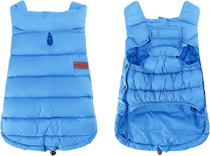 SPACE LION Dog Puffer Jacket, Down Winter Coat, Durable Outdoor Coat for Cold and Windy Conditions, Lightweight & Adjustable Fit Coats for Small Dogs, (Alaskan Blue, Size 10 Gift Box)