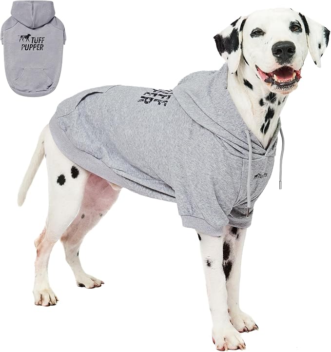 Tuff Pupper Dog Hoodie | Premium Quality Insulated Fabric | Ultra Soft Interior for Superior Comfort | Elastic Cuffs & Drawstring for Warmth | Stretch Fit Suitable for All Breeds (Gray, L)