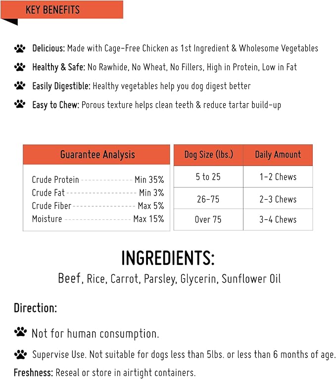 Beef Dog Chew Twist Sticks, Puffed Human Grade Beef Dog Treat Sticks, Rawhide Alternative, Easy to Digest 10pcs/Pack