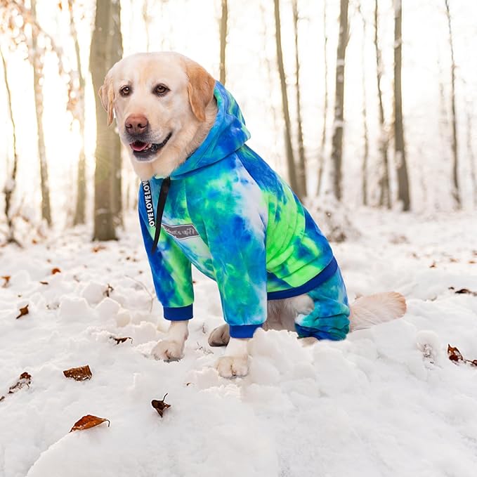 Dog Hoodies Winter Coat for Large Medium Dogs, Pullover 6 Legs Warm Coat Hooded Sweatshirt, Fleece Hoodie for Cold Weather (Bandhnu Green, 5X-Large)