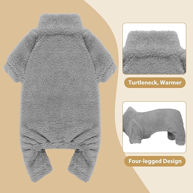 Fuzzy Dog Pajamas Turtleneck Pet Clothes Warm Soft Cozy Lightweight Pet Pjs Dog Sweaters for Small Dogs(Grey-S/M)